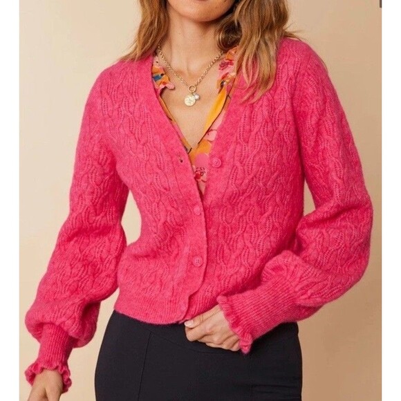 Spartina 449 Nadine Cardigan Sweater Womens XS Ivory Mohair Wool Button Front - Picture 9 of 9